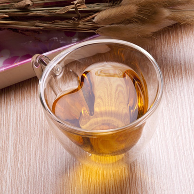 Double Wall Heart Glass Cup